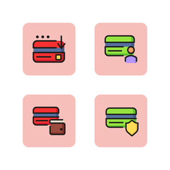 Credit cards icon set. Card holder, security, debit card, chip. Banking concept. Vector illustration can be used for topics like payment, finance, money