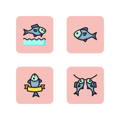 Fototapeta premium Fish line icon set. Fresh catch, marine food, fish market symbol, dried fish. Seafood concept. Can be used for topics like fishing, restaurant menu, aquarium