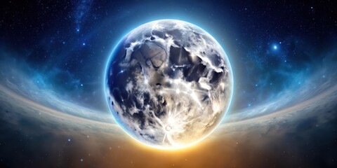 Fototapeta premium Moon shining bright in the night sky with craters and a halo of light, moon, night, sky, celestial, space, lunar, craters, glowing