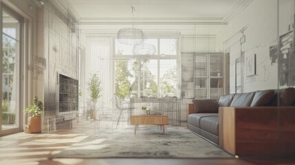 Renovation and remodeling team transforming a living space with modern designs. Renovation concept.