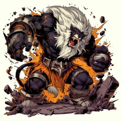 Ferocious Lion-Like Creature Breaking Through a Stone Wall