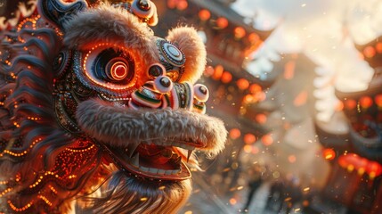 Fototapeta premium Colorful Chinese New Year Festivities with Dragon & Lion Dancers
