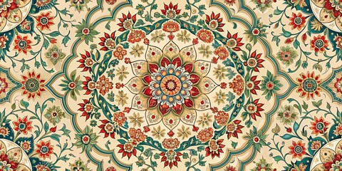 Beautiful oriental wallpaper pattern with intricate floral and geometric designs
