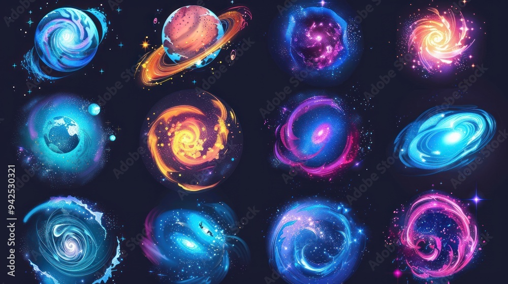 Wall mural Cosmic swirls, galaxies, nebulae, planets, space.