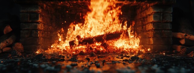 3D rendering of a fire burning in a fireplace