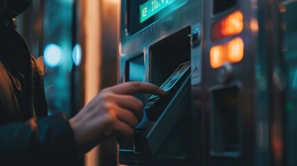 Fototapeta premium Person Using an ATM Machine