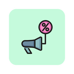 Discount announcement line icon. Megaphone, loudspeaker, sale. Advertisement concept. Can be used for topics like promotion, Black Friday, marketing