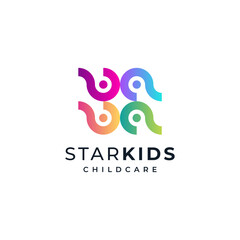 colorful kids and star for child care, education and orphanage logo