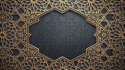 Dark Islamic background with intricate geometric patterns and calligraphy , Islamic, Arabic, religion, culture, tradition