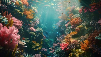 Obraz premium Vibrant Underwater Coral Reef Scene.