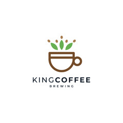 coffee cup with coffee leaves and beans for coffee shop, cafe and coffee product logos