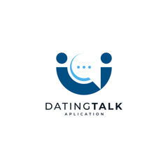 two people chatting and a dialog balloon for a social media chat and communication app logo