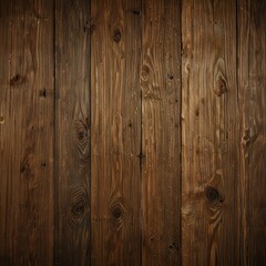 Fototapeta premium Close-up view of dark-stained wood planks with rich grain patterns and knots, exuding natural rustic charm.