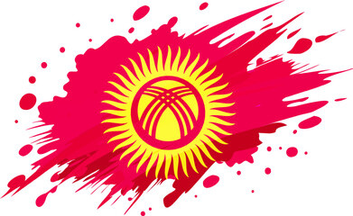 Kyrgyzstan flag painted with Grunge brush stroke, watercolor flag