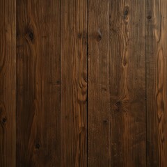 Fototapeta premium Close-up view of dark-stained wood planks with rich grain patterns and knots, exuding natural rustic charm.