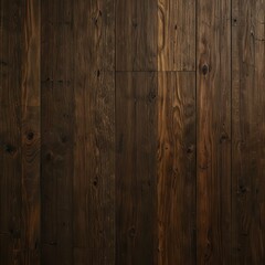 Obraz premium Close-up view of dark-stained wood planks with rich grain patterns and knots, exuding natural rustic charm.