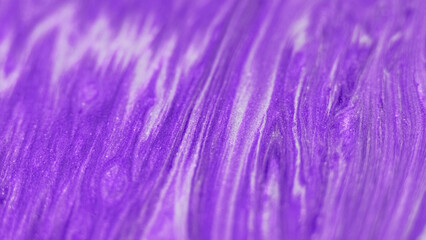Marble fluid. Paint spill. Defocused purple white color shimmering texture emulsion blend stream wave decorative abstract art background.