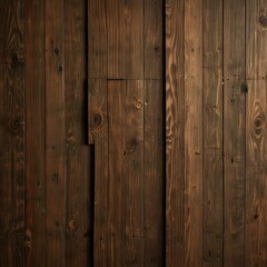 Fototapeta premium Close-up view of dark-stained wood planks with rich grain patterns and knots, exuding natural rustic charm.