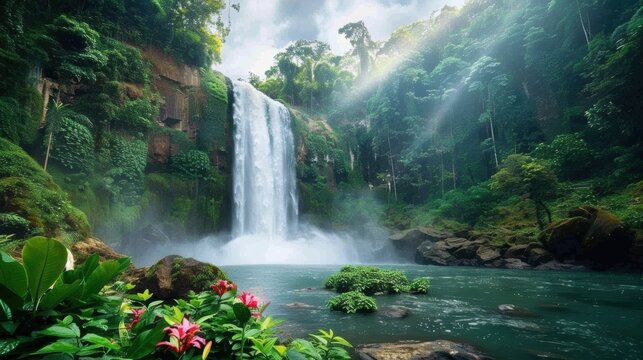 Tropical waterfall in rainforest. Beautiful waterfall in rainforest.