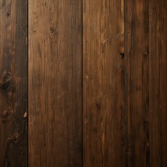 Naklejka premium Close-up view of dark-stained wood planks with rich grain patterns and knots, exuding natural rustic charm.