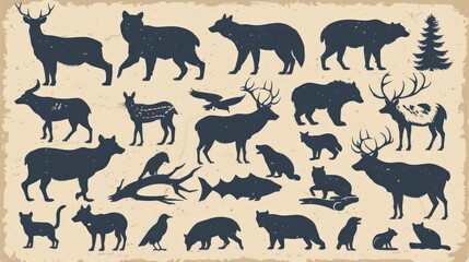 Animal silhouettes on vintage background.