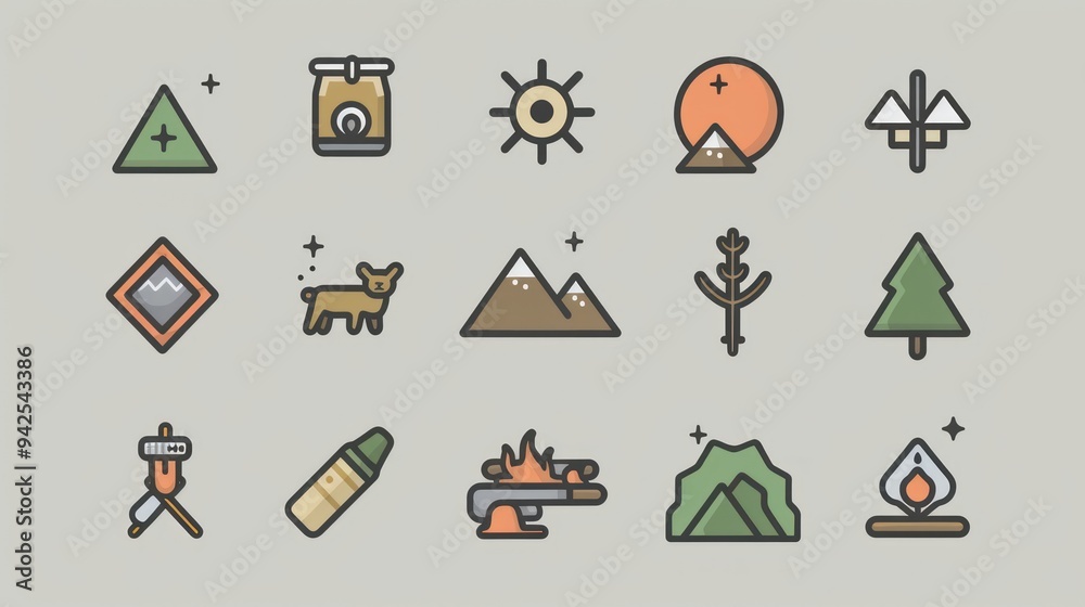 Poster Camping Icons Set.