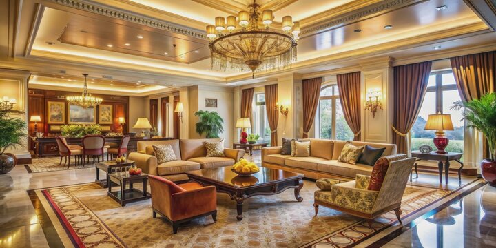 Luxurious hotel interior with elegant furnishings and decor, luxury, hotel, interior, elegant, furnishings, decor, high-end