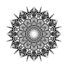 Circle pattern petal flower of mandala with black and white, Vector floral mandala relaxation patterns unique design with white background