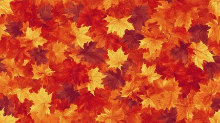 Vibrant autumn leaves in various shades of orange, yellow, and green. This seamless pattern is perfect for fall-themed designs or seasonal decor.