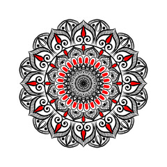 Circle pattern petal flower of mandala with black and white, Vector floral mandala relaxation patterns unique design with white background