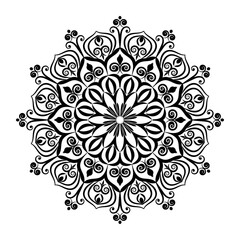Circle pattern petal flower of mandala with black and white, Vector floral mandala relaxation patterns unique design with white background