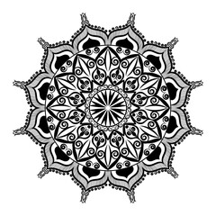Circle pattern petal flower of mandala with black and white, Vector floral mandala relaxation patterns unique design with white background