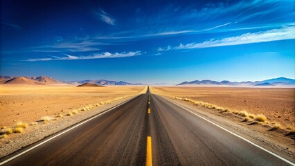 Fototapeta premium Empty road in barren desert landscape with clear blue sky