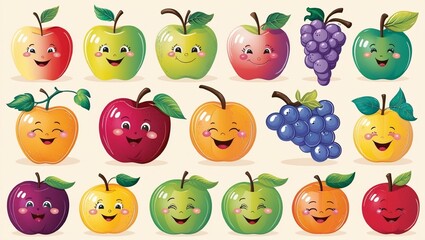 Fototapeta premium set of fruits with funny face