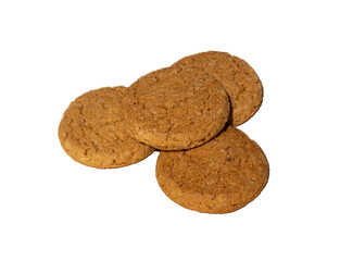 Oatmeal cookies isolated on white background. Morning and afternoon dessert. A stack of classic cookies