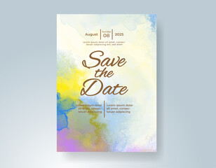 Wedding invitation with Abstract splashed watercolor background