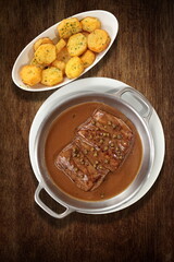 Steak au Poivre with Soute Potatoes