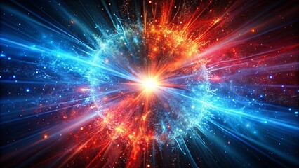 Obraz premium Red and blue particles colliding and exploding, creating a powerful burst of light and energy