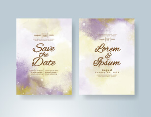 Wedding invitation with Abstract splashed watercolor background