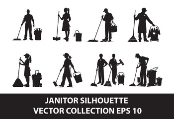JANITOR SILHOUETTE VECTOR COLLECTION EPS 10