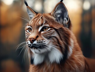 Obraz premium Close up portrait of a Eurasian lynx, in the forest