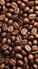 Close-up of roasted coffee beans, showcasing their rich color and texture, perfect for coffee lovers and culinary enthusiasts.