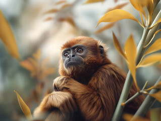 Obraz premium Detailed view of a Brown woolly monkey, Lagothrix lagotricha, in a forest setting