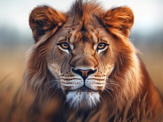 Lion Close Up, Wild Big Cat in African Savanna