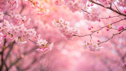 Fototapeta premium Tranquil and dreamy soft focus cherry blossom trees in pastel pink hues