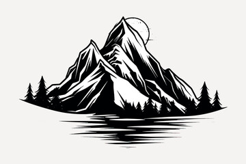 Fototapeta premium Monochrome mountain landscape illustration