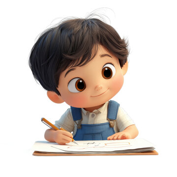 recommend clip art: Cute Cartoon Boy Drawing on Paper with Pen