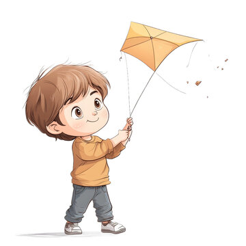 recommend clip art: Cute Cartoon Boy Holding Yellow Kite