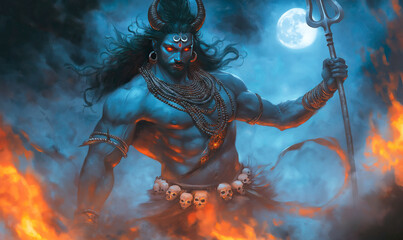 Lord Shiva Radiating Spiritual Power and Strength.  Digital Illustration