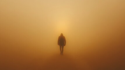 Silhouette of a Person Walking into the Mist